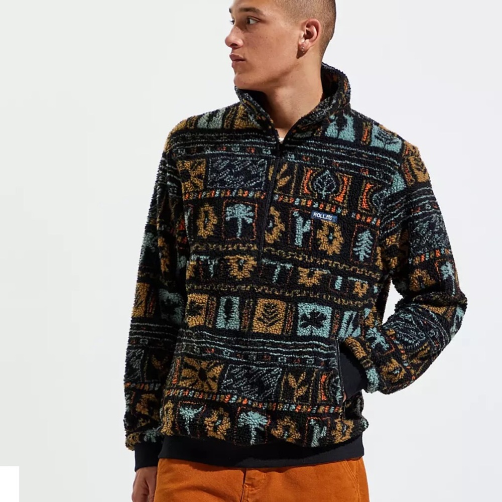 Urban Outfitters Rollas Aztec Polar Fleece Half Zip Mock Neck